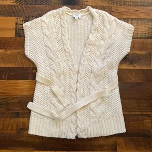 LOFT Cream Cable Knit Short Sleeve Open Cardigan